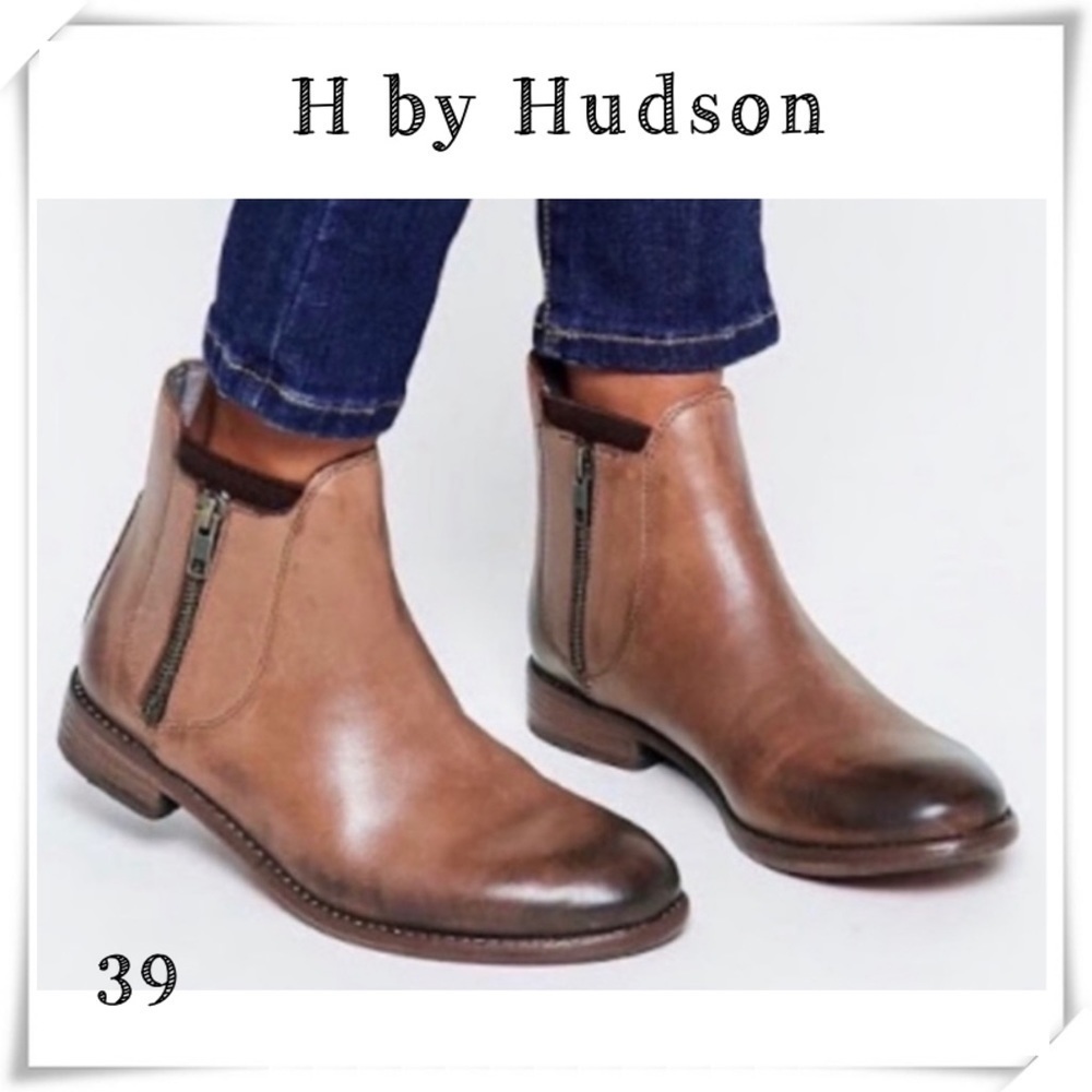 H by Hudson Algoma Leather Zip Ankle Bootie in Vintage Brown Size 9
